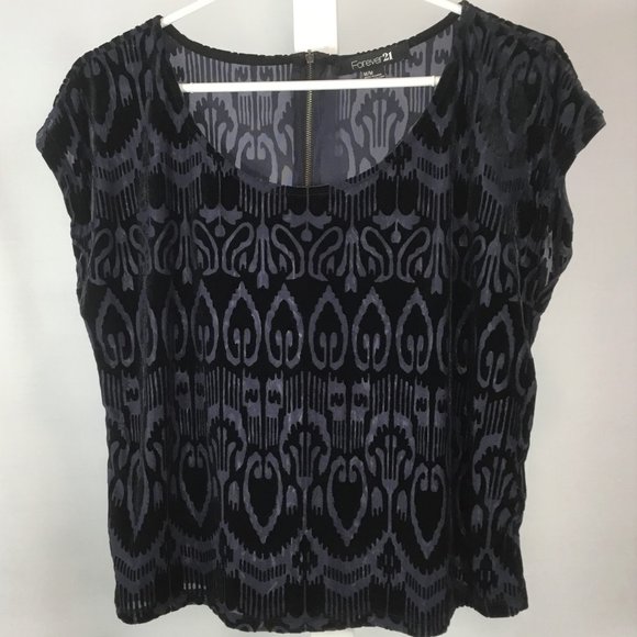 Forever 21 Navy Blue Velvet Top - Picture 1 of 2